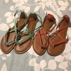 2x Merona Strappy Sandals Coral & Turquoise